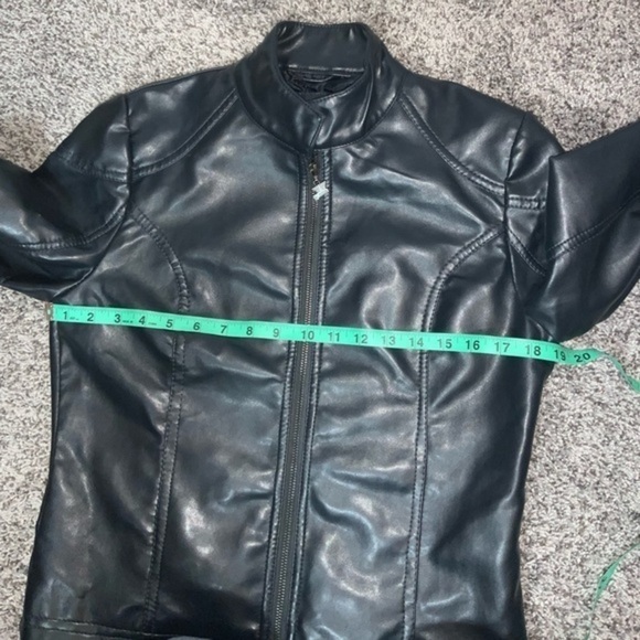 Vintage Emporio Armani Collezione Navy Faux Leather Biker/Moto Jacket Size Med - Picture 11 of 15